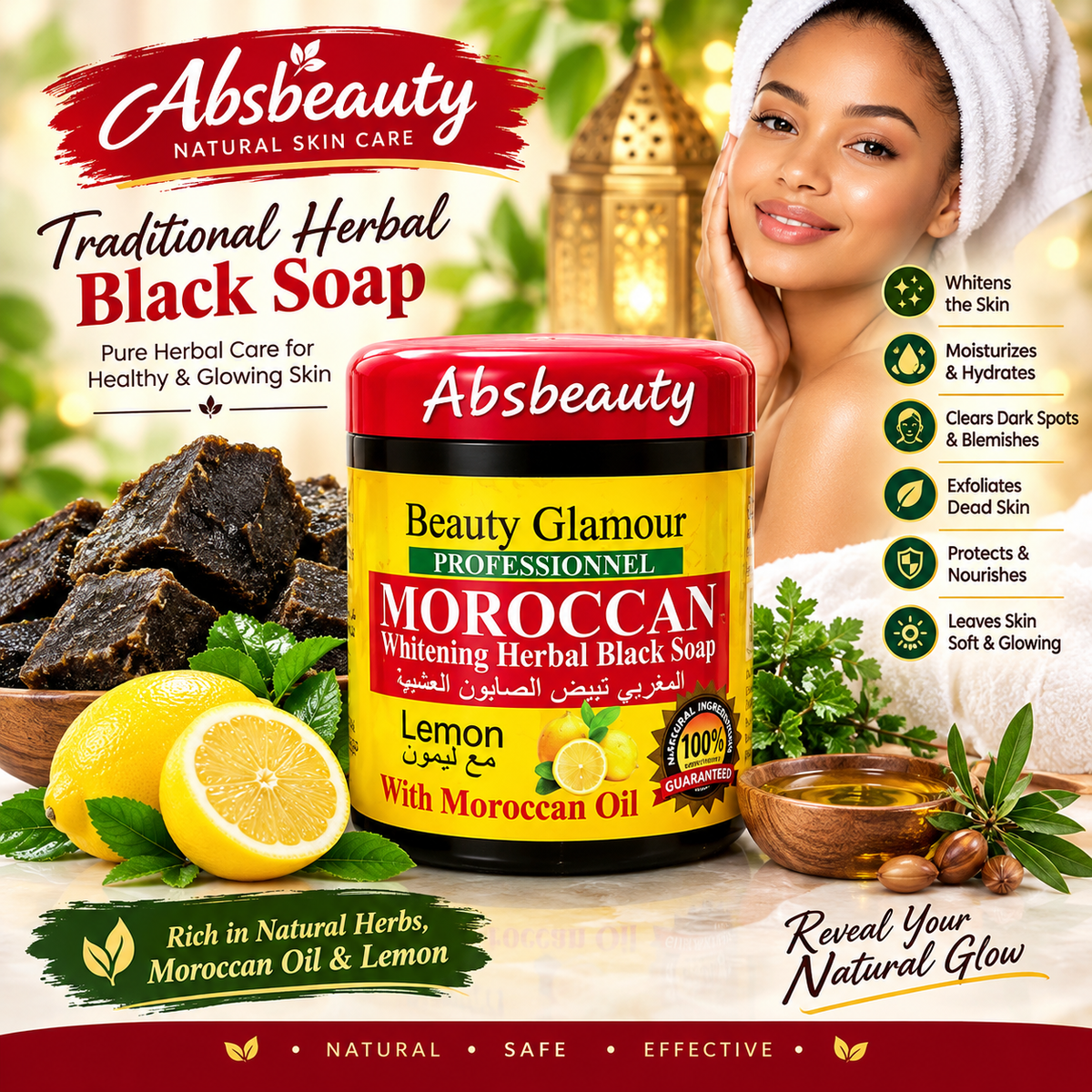 Beauty Glamour Herbal Black Soap With Moroccan Oil & Lemon Authentic