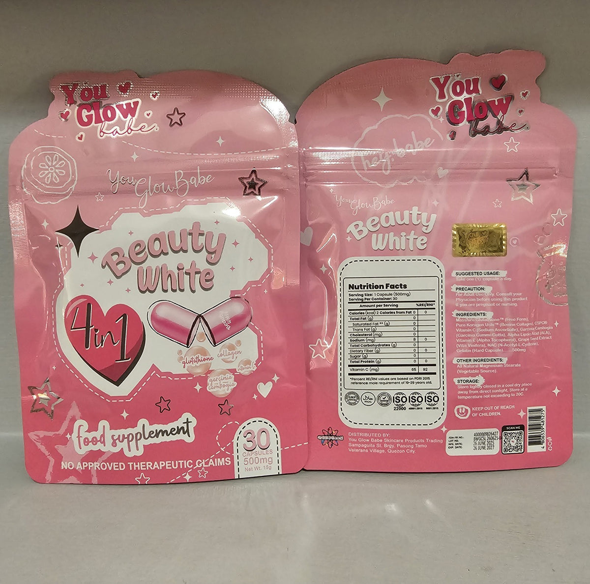 You Glow Babe BEAUTY WHITE Glutathione Capsules, Japan Formula 30 count