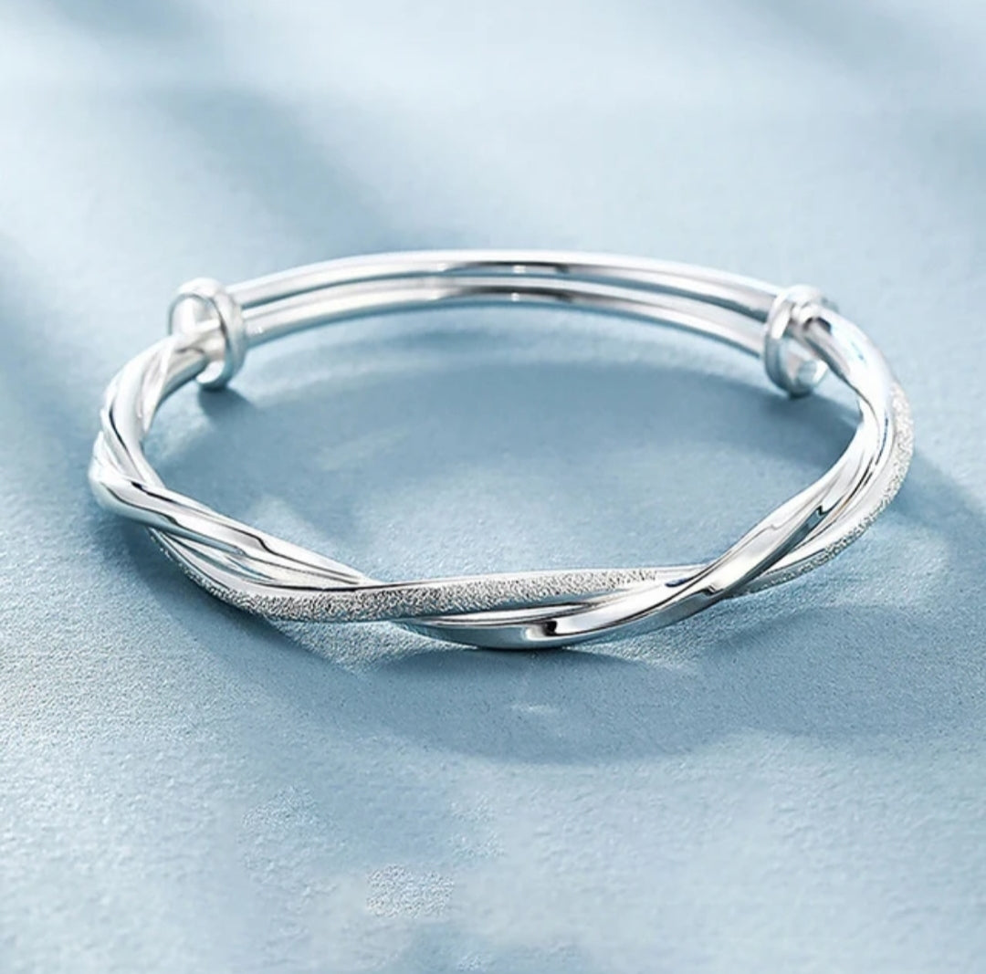 Contorted Mobius Ring Bracelet Silver Plated