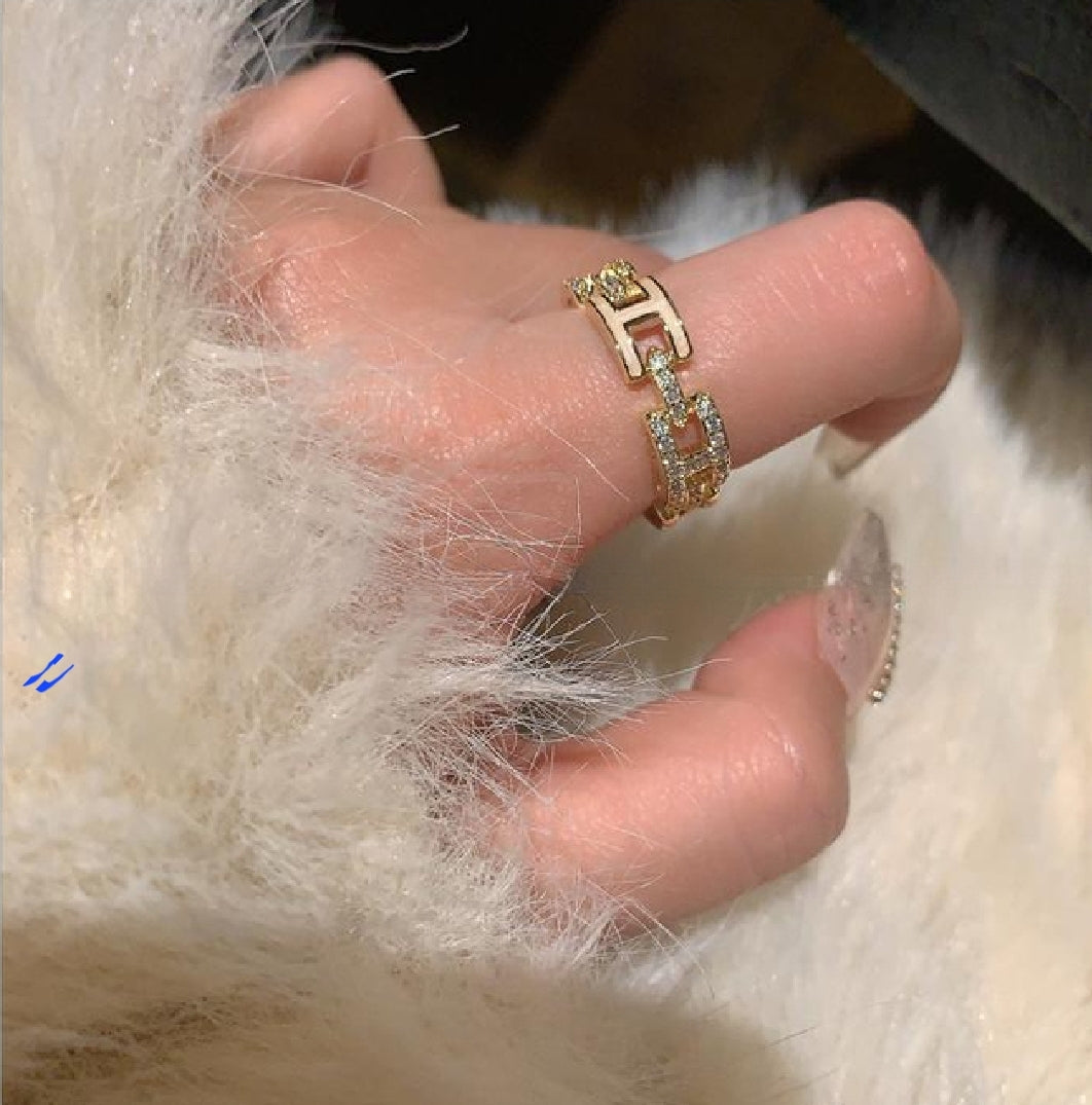 H Letter Enamel Gold Plated Open Ring INS Style French Niche Design Jewelry For Women