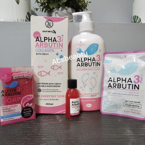 Alpha Arbutin 3plus Collagen Bath Cream, Body Lotion, Whitening Capsules, Soap Set