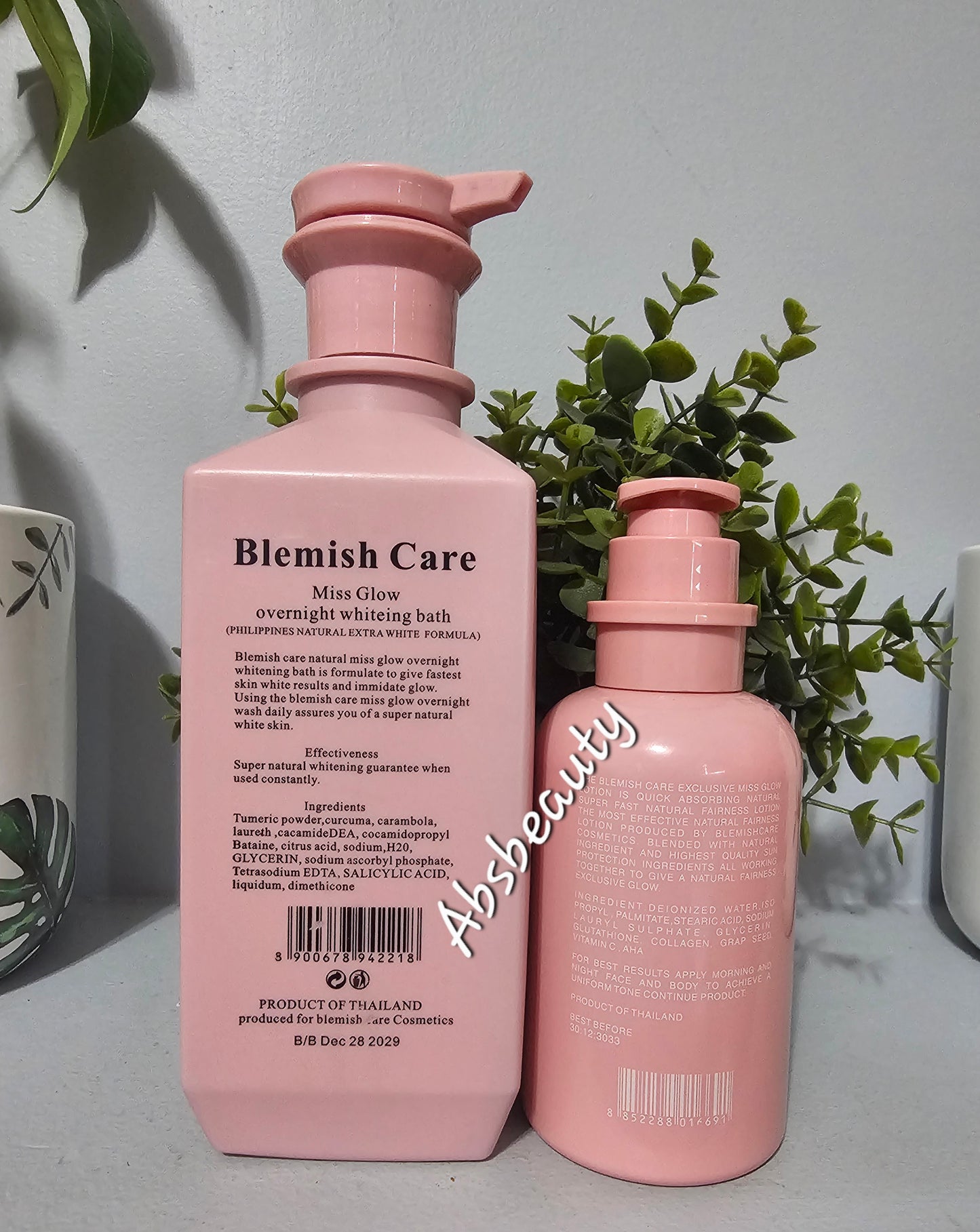 Blemish Care Miss Glow Overnight whitening bath 1000ml & Exclusive Miss Glow Super White Body Milk Spf50 350ml