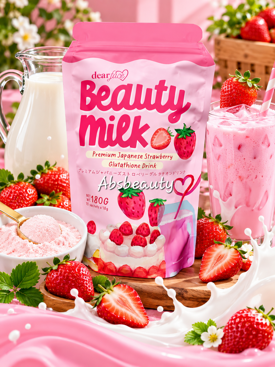 Beauty Milk Premium Japanese Strawberry Glutathione Drink 180g Original&Authentic💯✅️ Dearface Supplements powder Drink