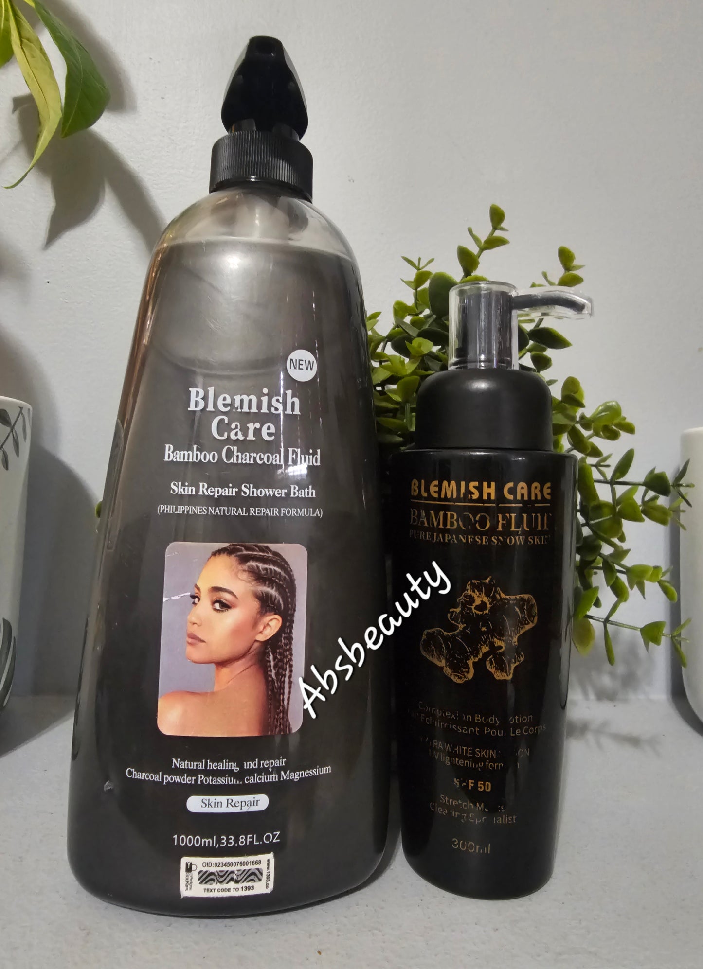 Blemish Care Bamboo Charcoal Fluid Skin Repair Shower Bath 1000ml & Bamboo Fluid Pure Japanese Snow SkinBody Lotion 300ml