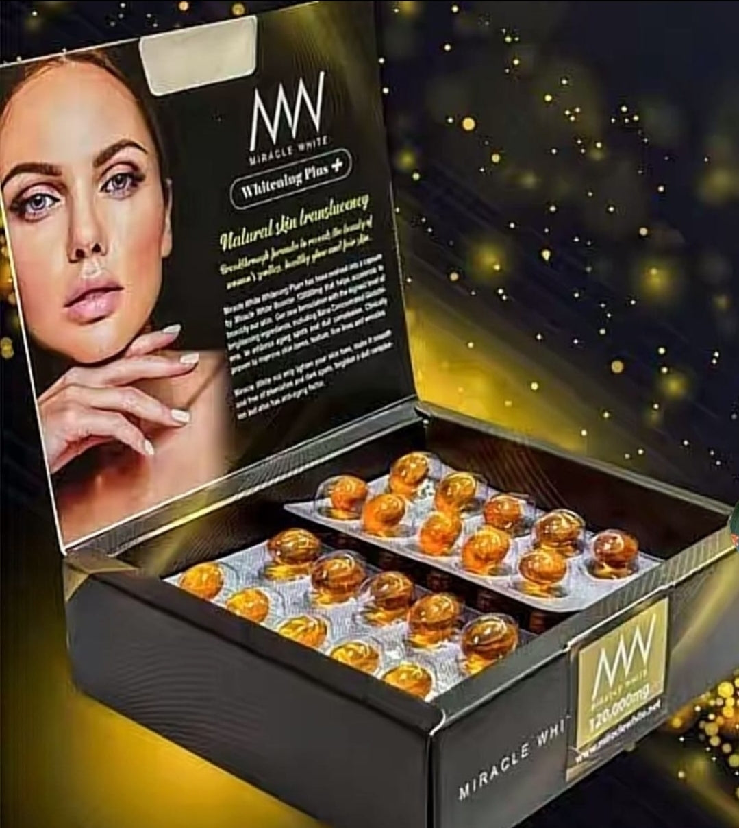Miracle White 120,000mg Booster Whitening Plus+ 60 Capsules nano Glutathione Original&Authentic 💯✅️✨️