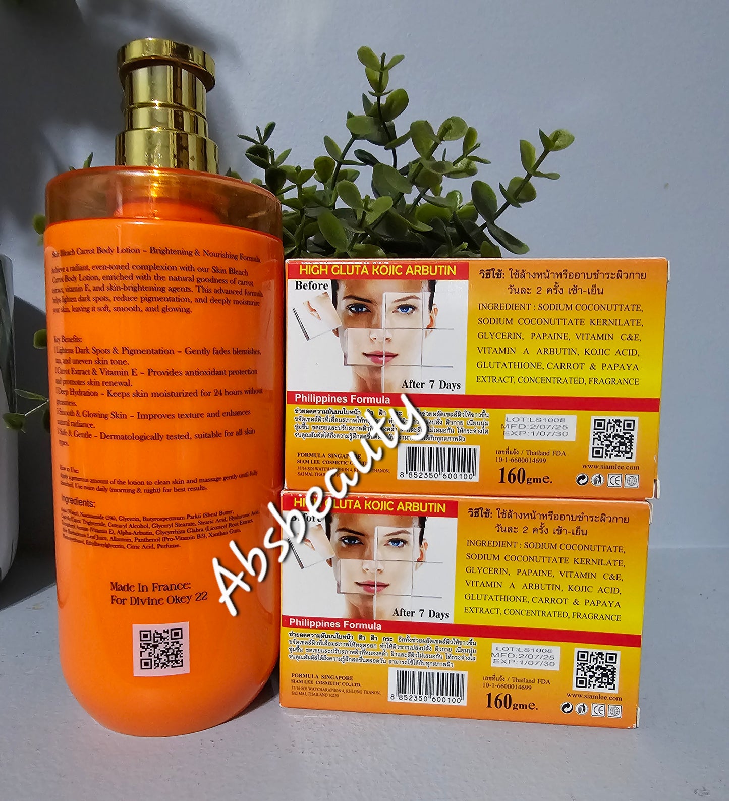 3pcs Set 1×Skin B Plus Carrot Lotion & 2×Lee Papaya&Carrot 7Days White Bar Soap.💯👍✅️
