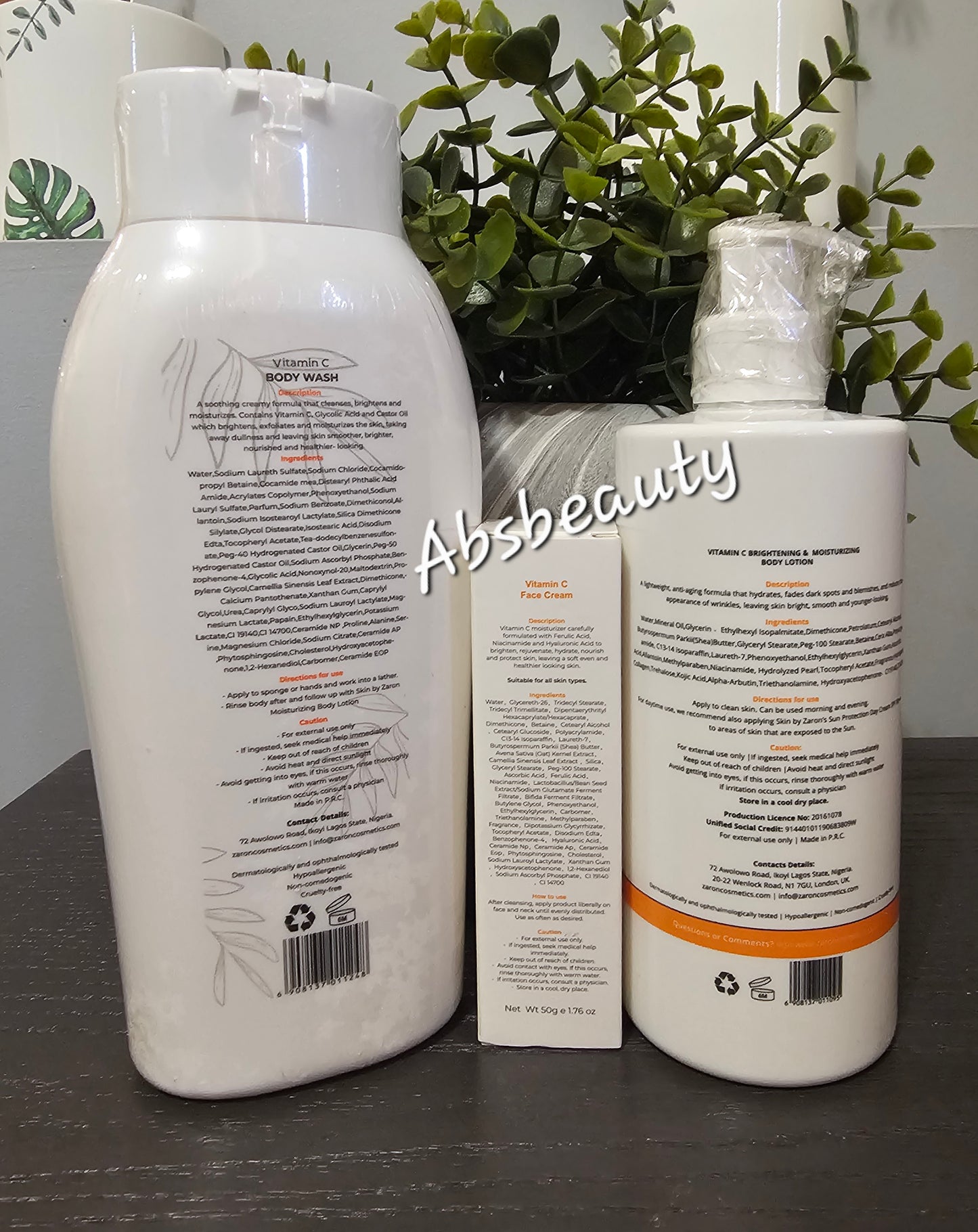 Skin by Zaron Vitamin C Body Wash 650ml + Face Cream 50g + Body Lotion 500ml. (3Pcs)💯👍