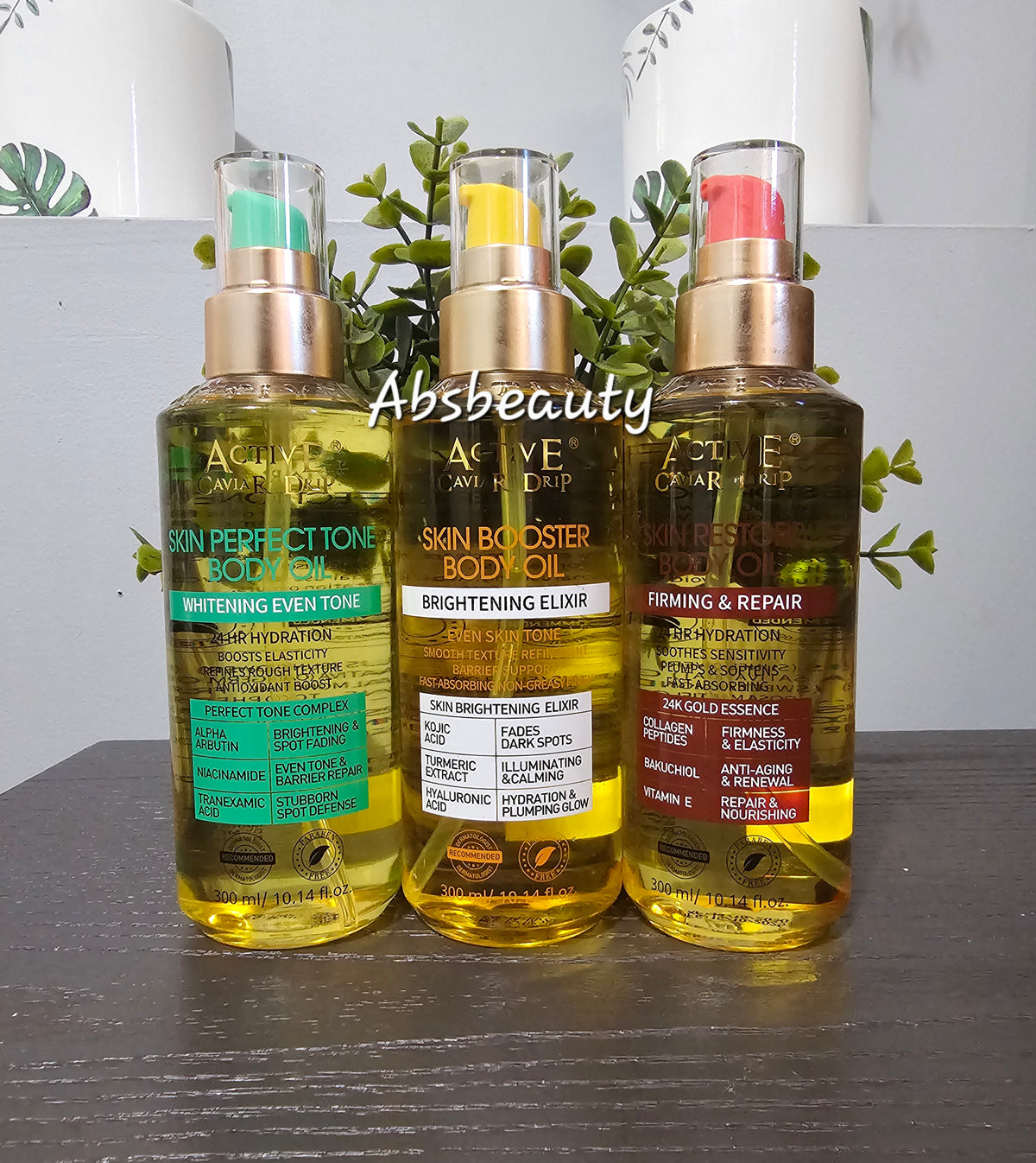 Active Caviar Drip Skin Perfect Tone Whitening Even Tone||Skin Booster Brightening Elixir||Skin Restore Firming&Repair Body Oil 300ml