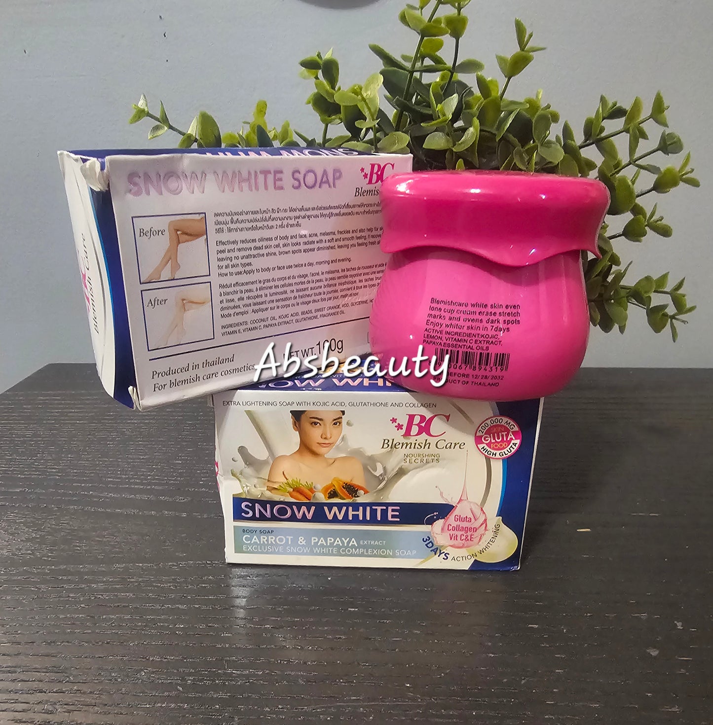 3pcs Lightening Body Set Blemish Care White Skin Even Tone Body Cream 1pc & Snow White Carrot & Papaya Extract Body Soap 2pcs (Night routine) 💯✅️👍
