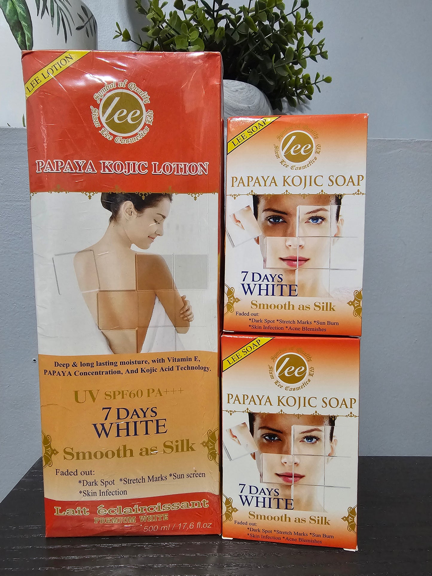 LEE Papaya Kojic Body Lotion(1pc) & Soap (2pcs) 7Days White Smooth As Silk