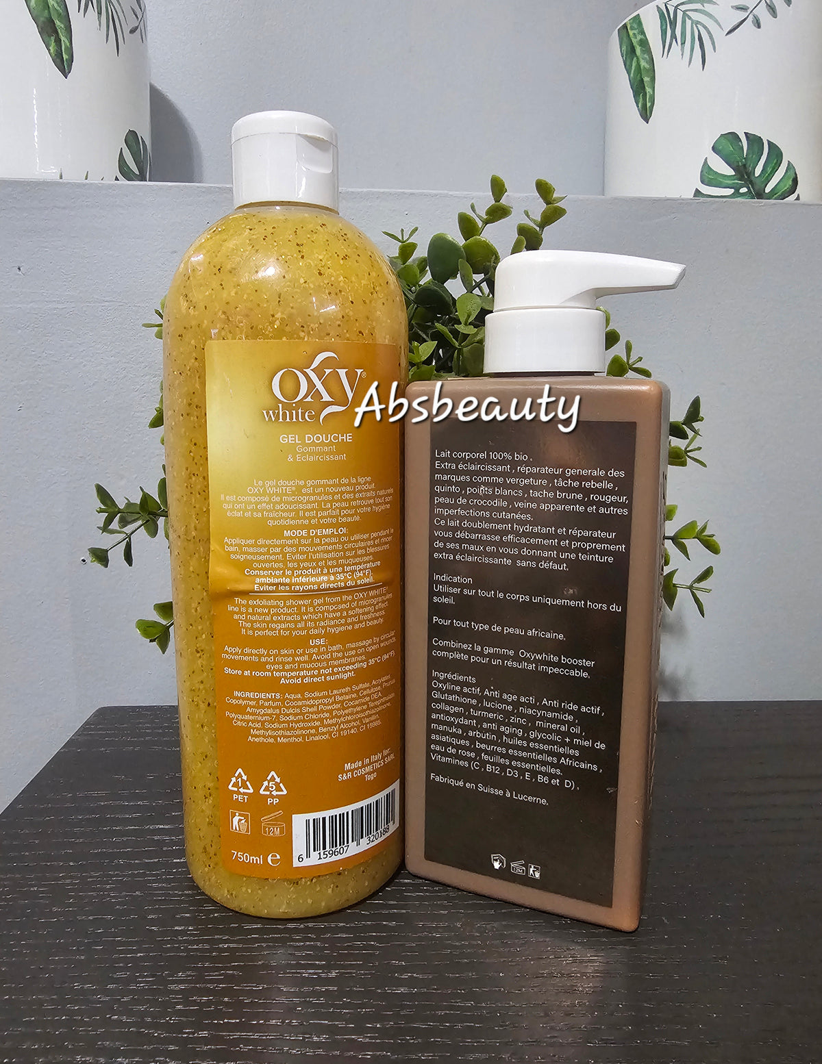 2pcs Abebi White Oxy White Lightening Shower Gel 750ml & Booster Lotion 500ml...
