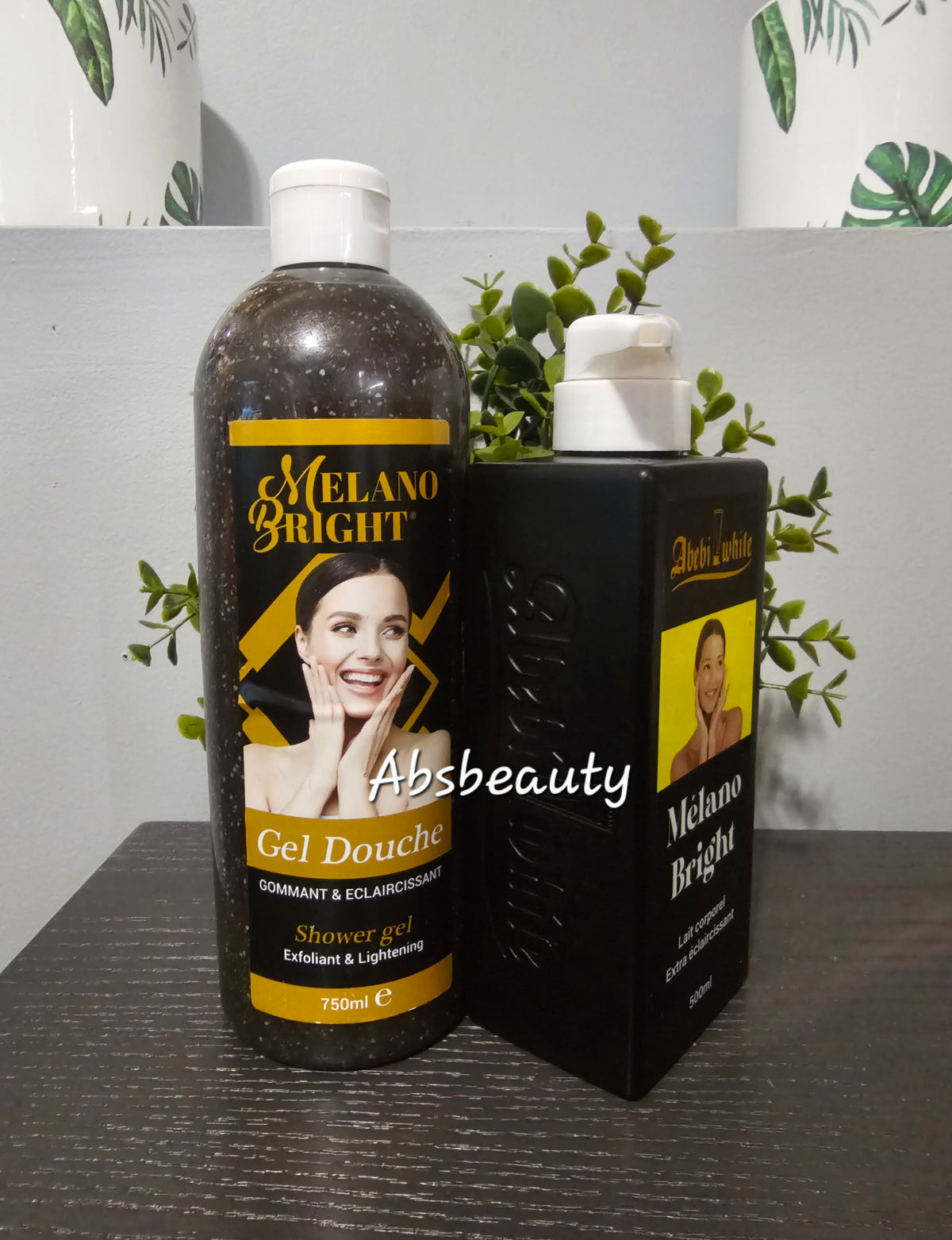 2pcs Abebi White Melano Bright Lightening Shower Gel 750ml & Body Lotion...