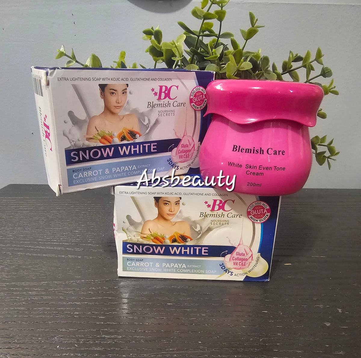 3pcs Lightening Body Set Blemish Care White Skin Even Tone Body Cream 1pc & Snow White Carrot & Papaya Extract Body Soap 2pcs (Night routine) π―β
οΈπ