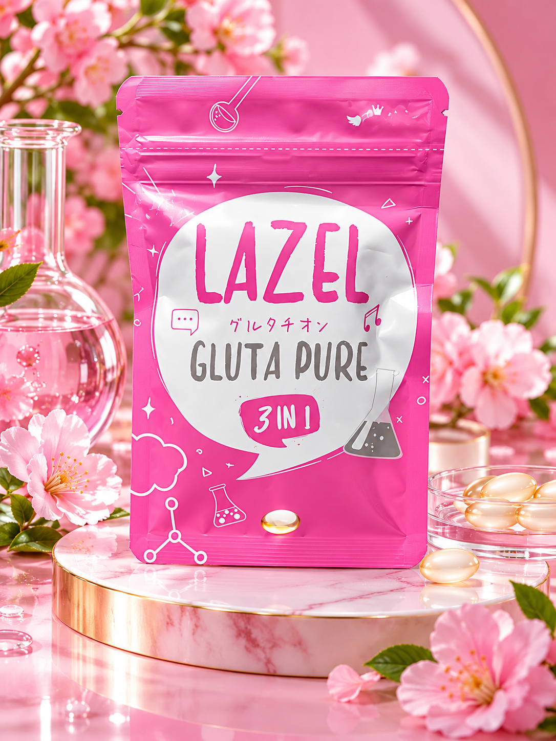 Lazel Gluta Pure 2 in 1 Brightens Skin 30 Soft Gels New Formula