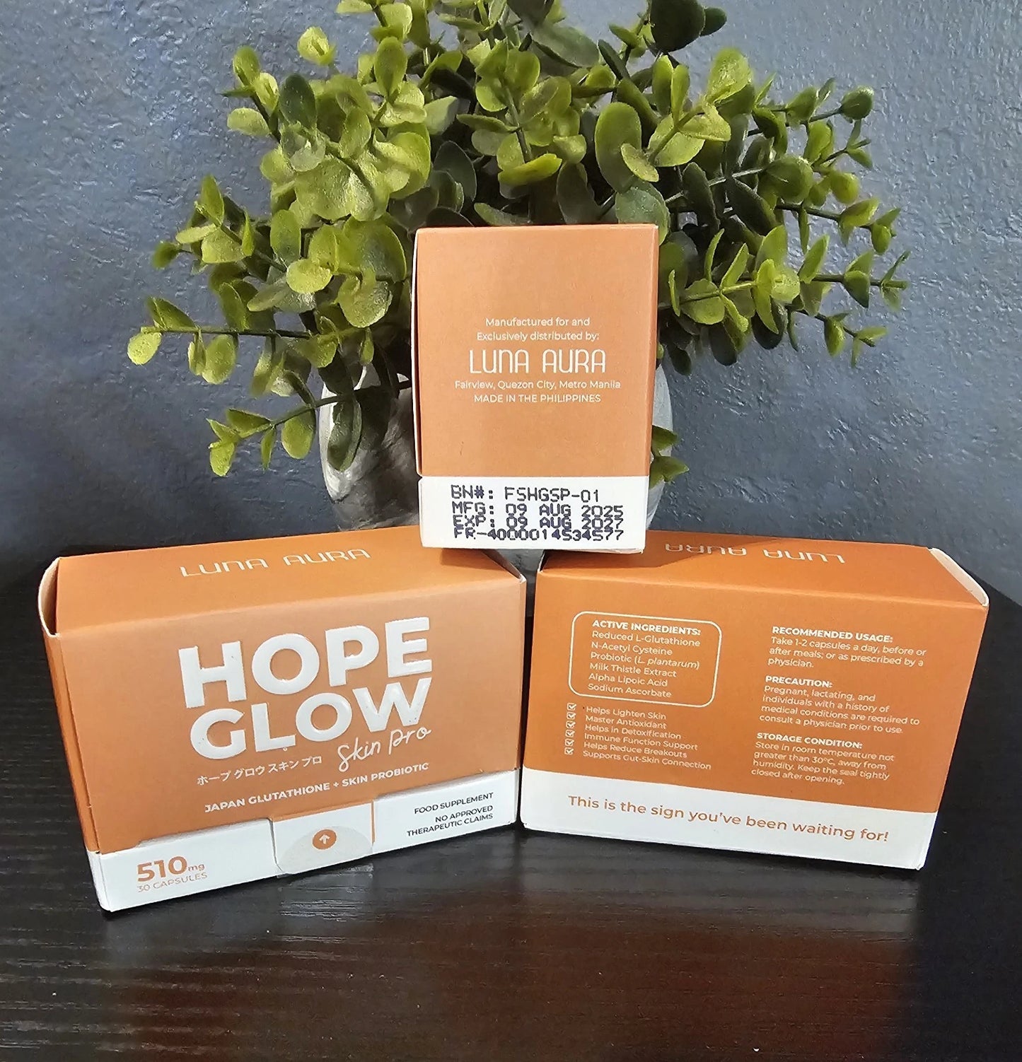 Luna Aura HOPEGLOW Skin Pro Glutathione & Probiotic 510mg, 30 Capsule