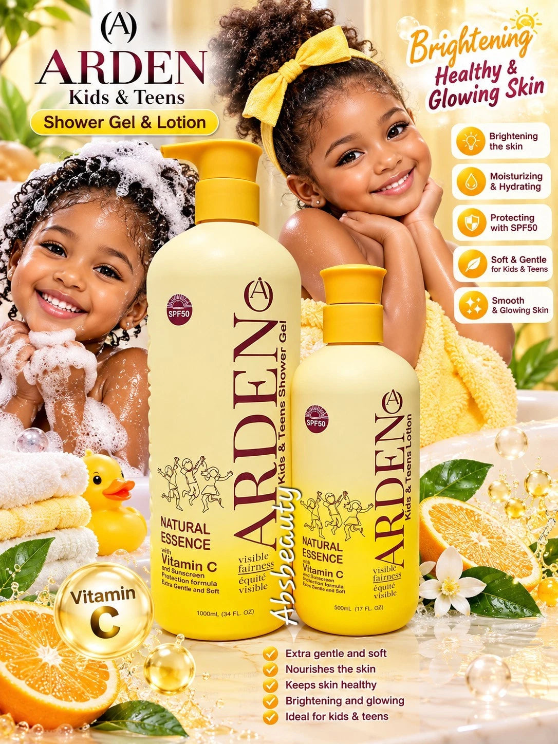 Arden Visible Fairness Kids,Teens Vitamin C Shower Gel 1000ml & Body Lotion 500ml