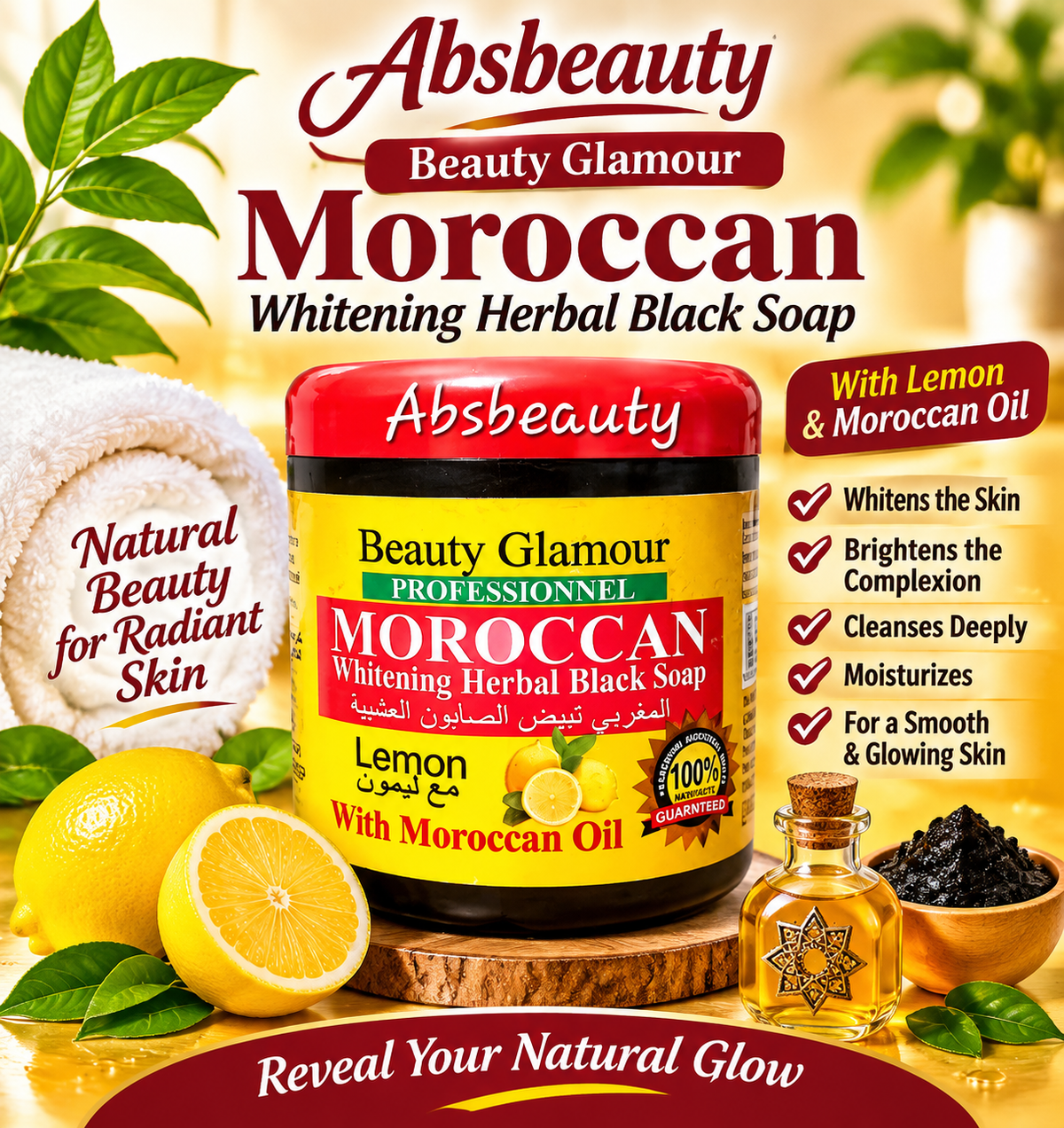 Beauty Glamour Herbal Black Soap With Moroccan Oil & Lemon Authentic
