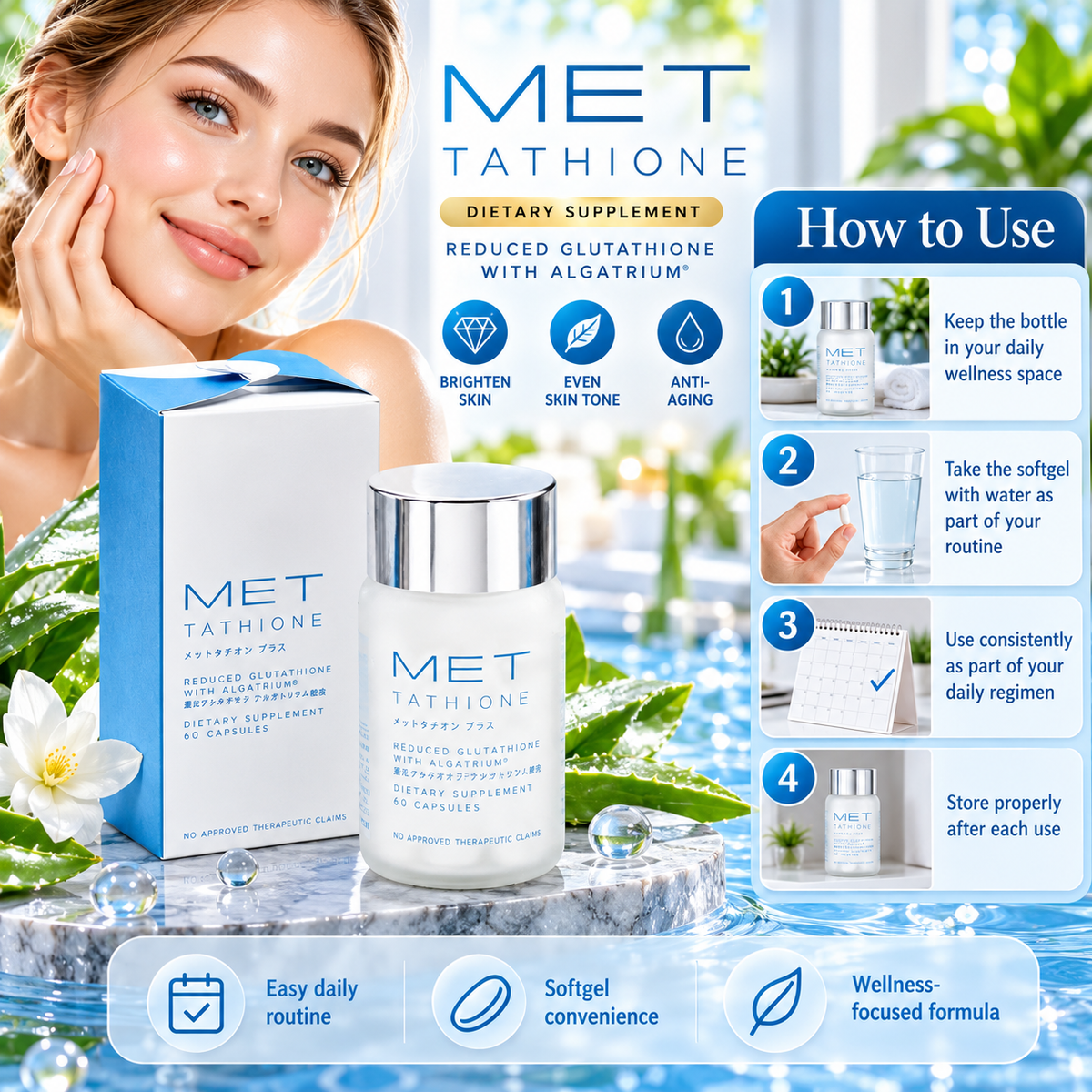 Metathione MET Tathione Soft Gel Glutathione With Algatrium 60 Capsules✨️💯 Original&Authentic✅️