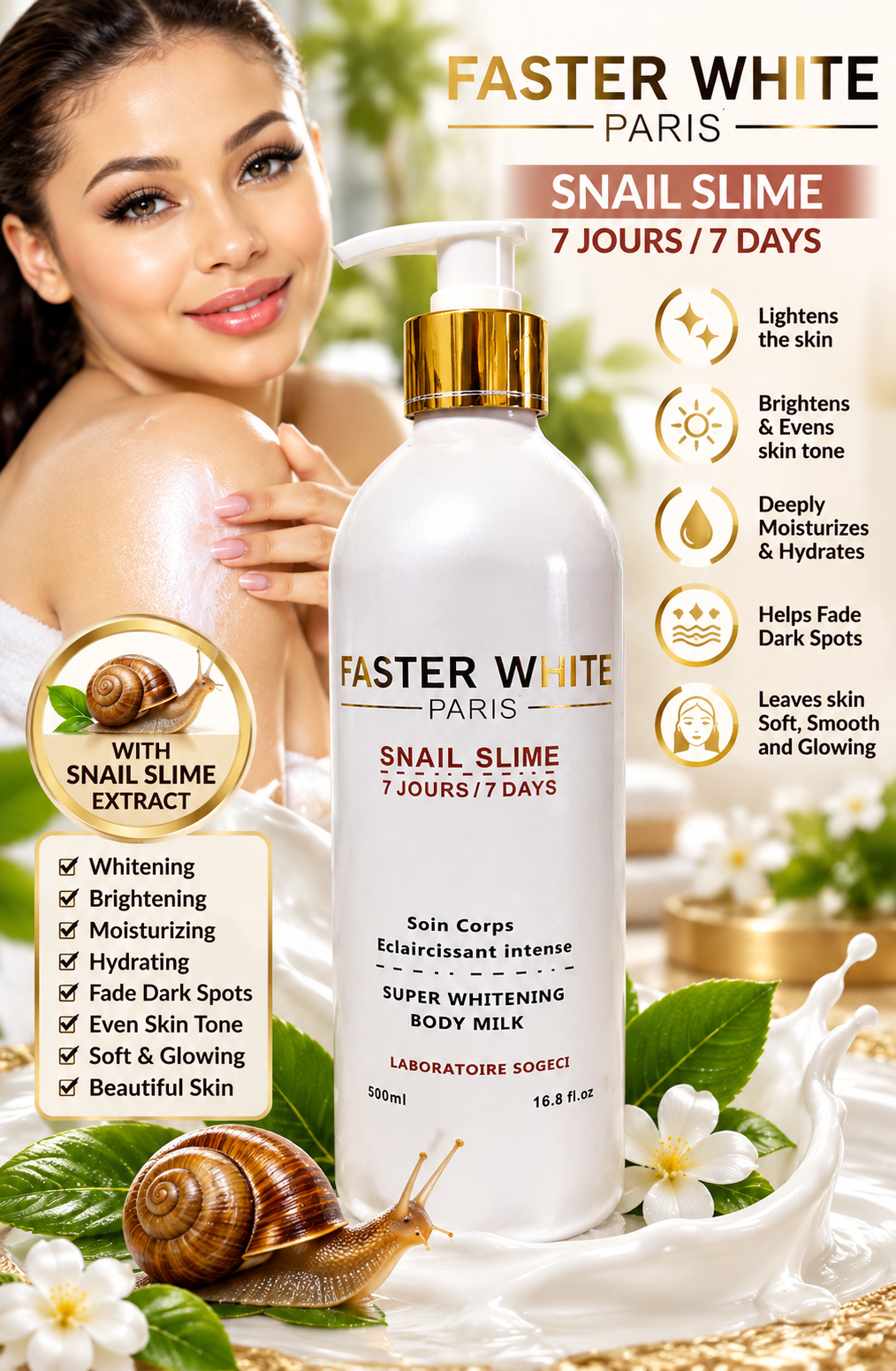 FASTER WHITE SNAIL [SLIME] Super Whitening Body Lotion 500ml Original&Authentic💯✅️, 1 Bottle
