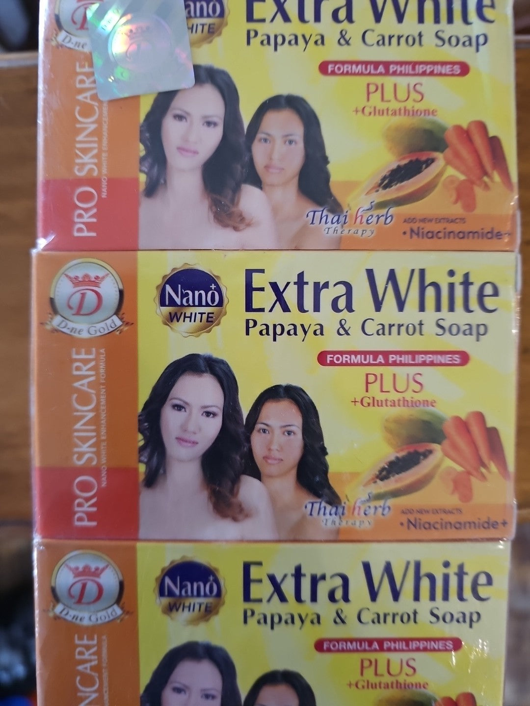 Pack Of 6 New Formula & Authentic Nano Extra White Natural Papaya & Carrot Soap