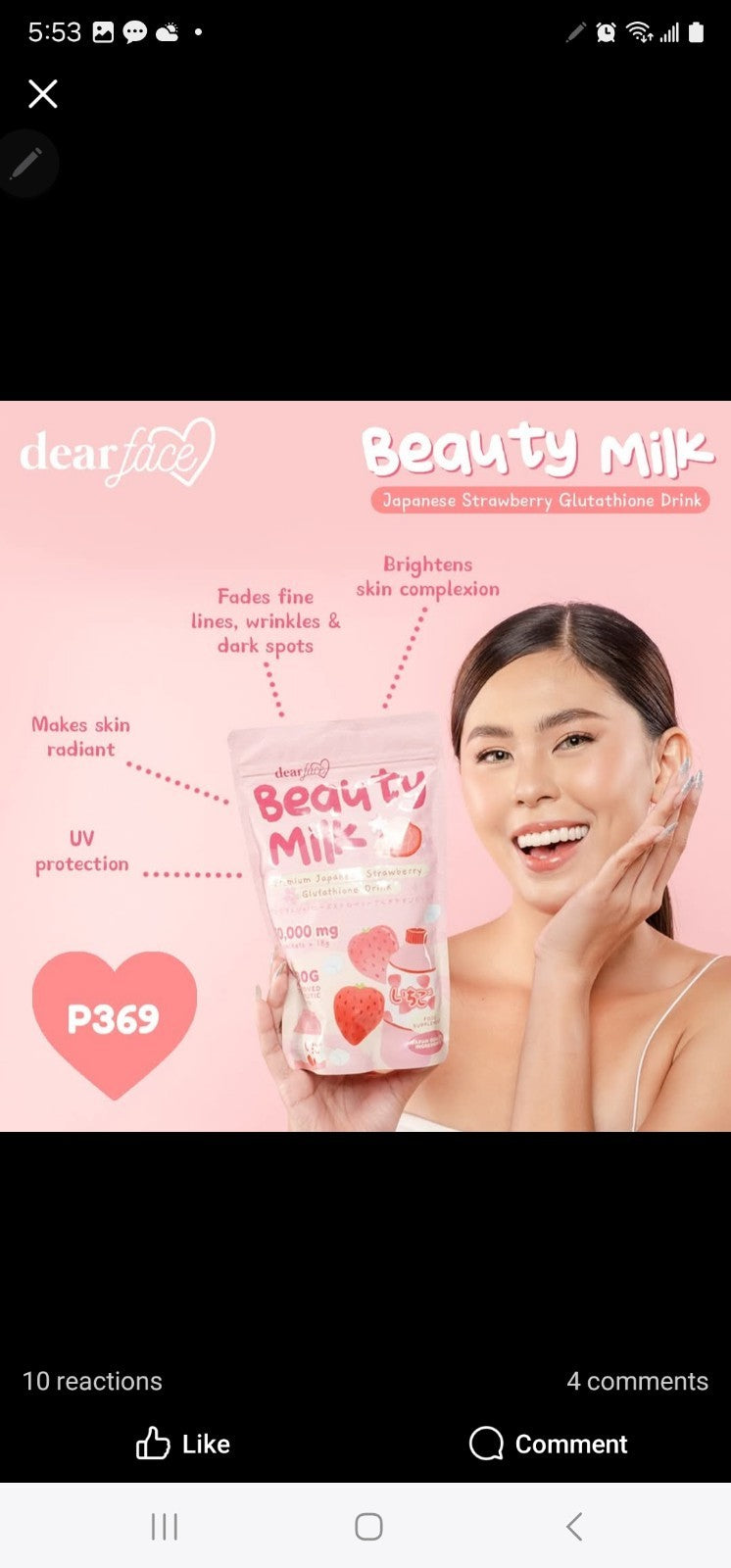 New Authentic DearFace Beauty Milk Premium Japanese Strawberry Glutathione Drink