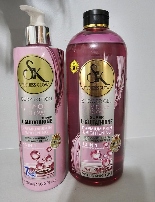 SK DUCHESS GLOW EXTRA WHITENING SHOWER GEL 1000ML & BODY LOTION