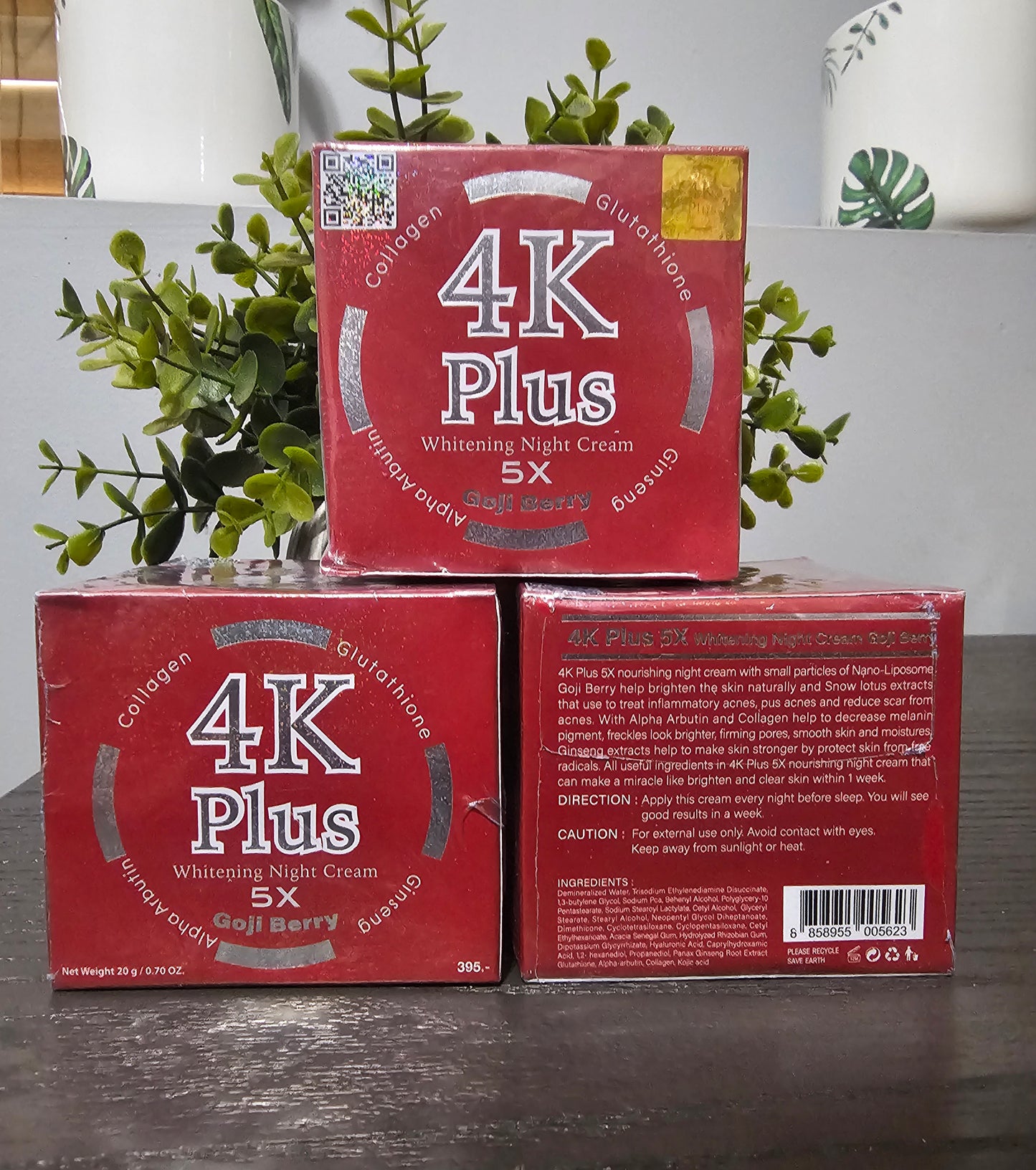 1×4K PLUS Whitening Night Face Cream 5X Goji Berry with Alpha Arbutin, Collagen, Glutathione & Ginseng