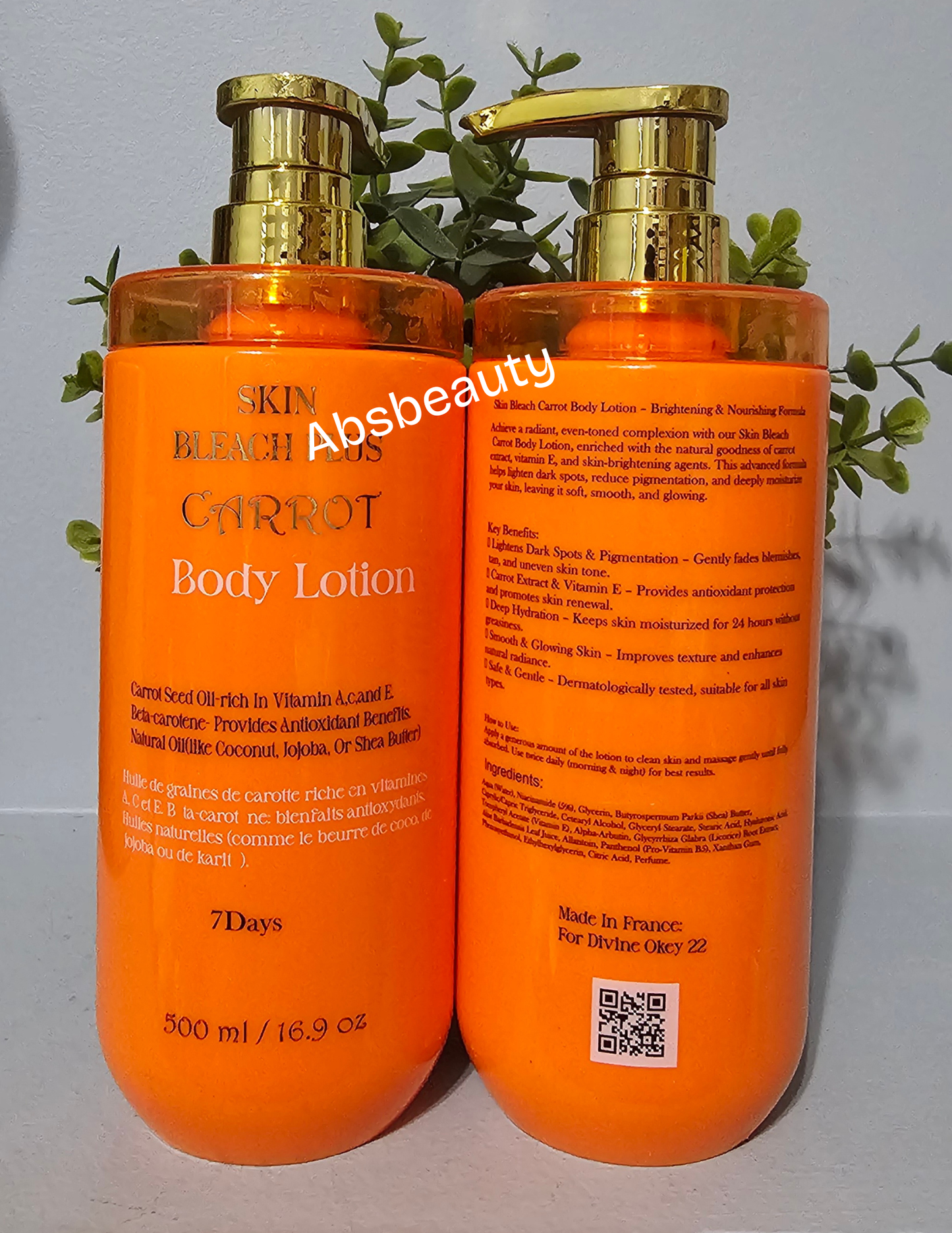 Skin Bleach Plus -  Carrot, Vitamin Cast & Tumeric, Half C Body Lotion 500ml💯👌👍.1pc
