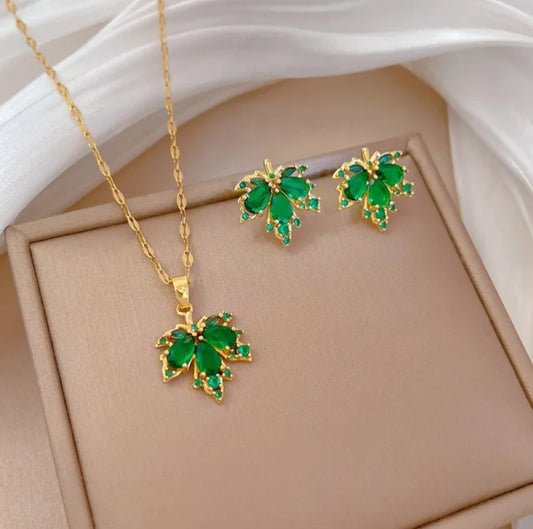 Titanium Maple Leaf Necklace & Earrings Set