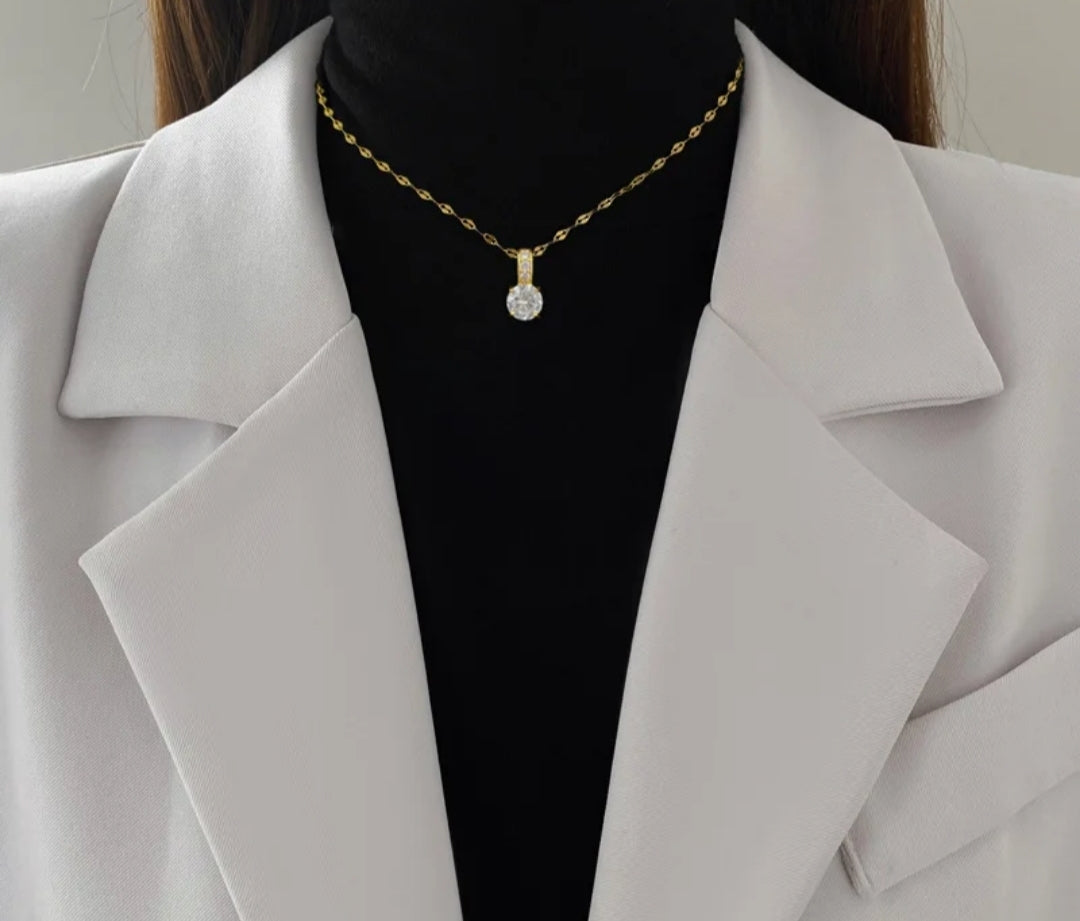Gold Plated Titanium Clavicle Chain Cubic Zircon Necklace