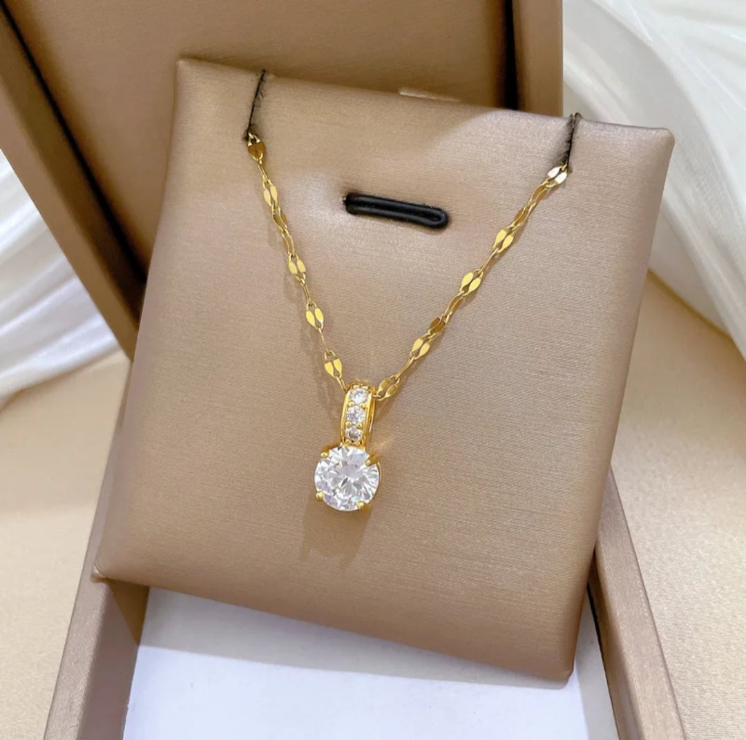 Gold Plated Titanium Clavicle Chain Cubic Zircon Necklace