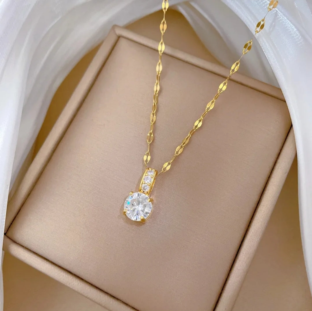 Gold Plated Titanium Clavicle Chain Cubic Zircon Necklace