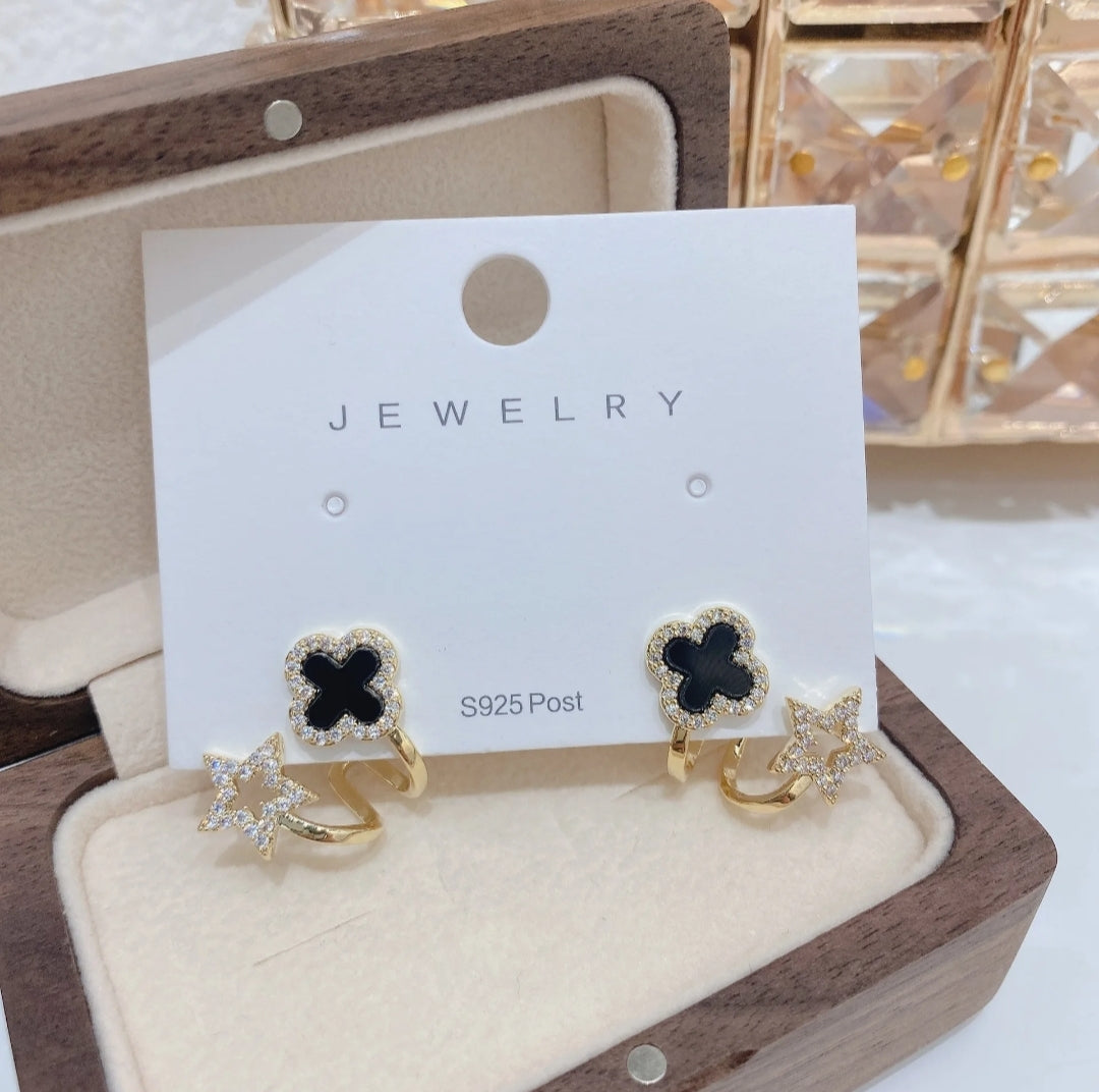 Gold Plated Micro Ziron Four Leaf Clover Stud Earrings