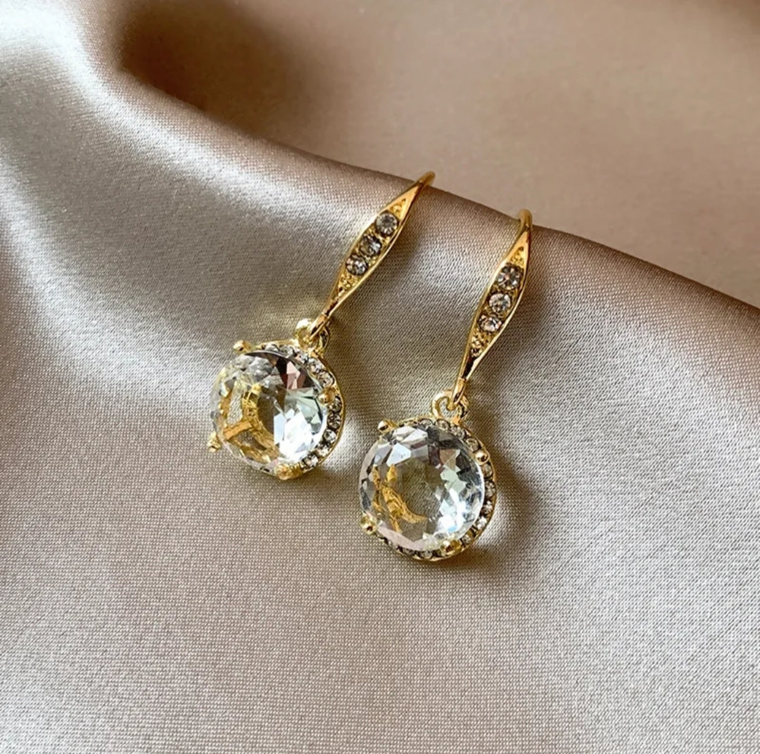Crystal Diamond Gold Plated Drop Earrings