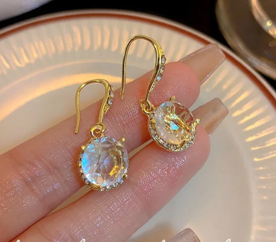 Crystal Diamond Gold Plated Drop Earrings