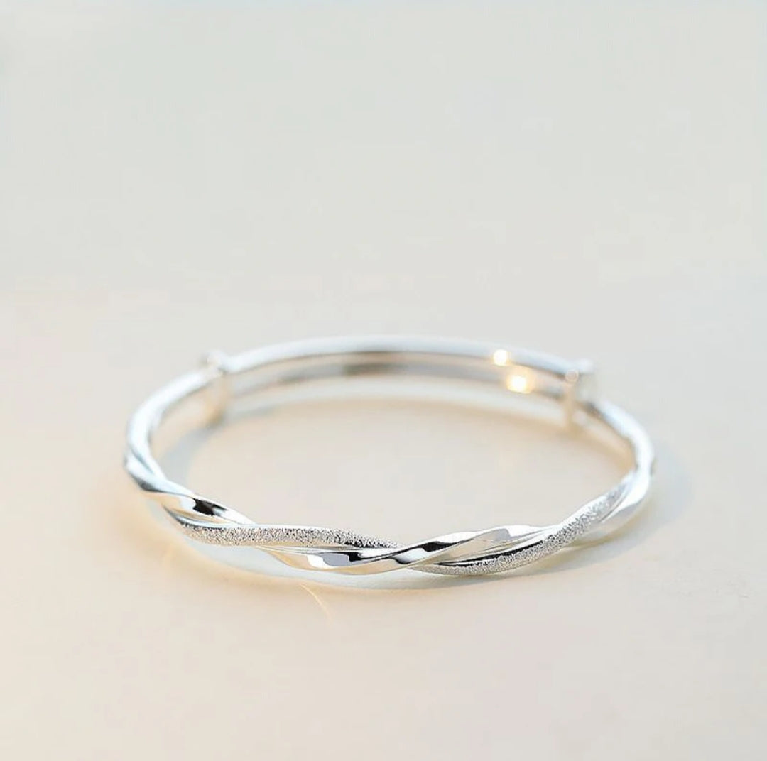 Contorted Mobius Ring Bracelet Silver Plated