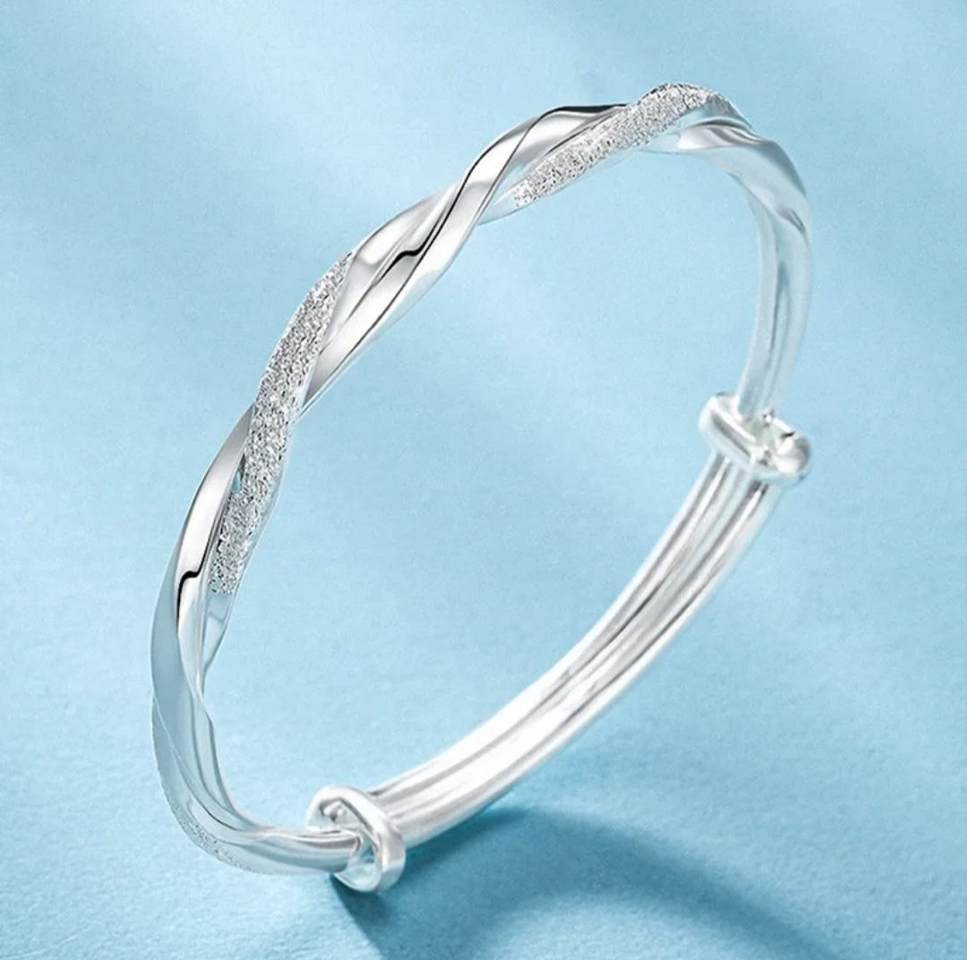 Contorted Mobius Ring Bracelet Silver Plated