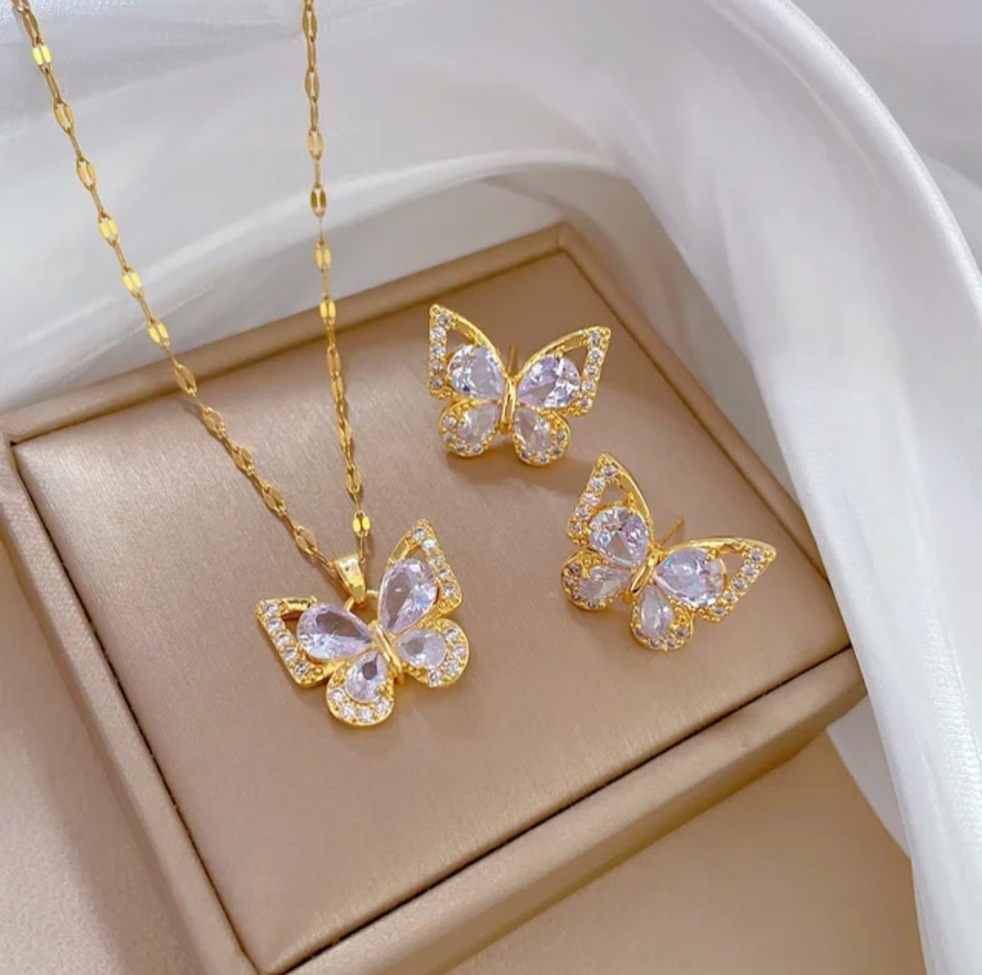 New Arrival Fashion Jewelry Set 18K Gold Plated Diamond Clover Jewelry Set Earring and Necklace