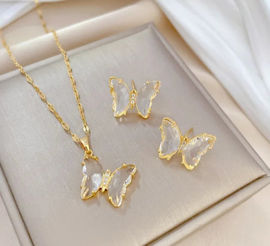 New Arrival Fashion Jewelry Set 18K Gold Plated Diamond Clover Jewelry Set Earring and Necklace