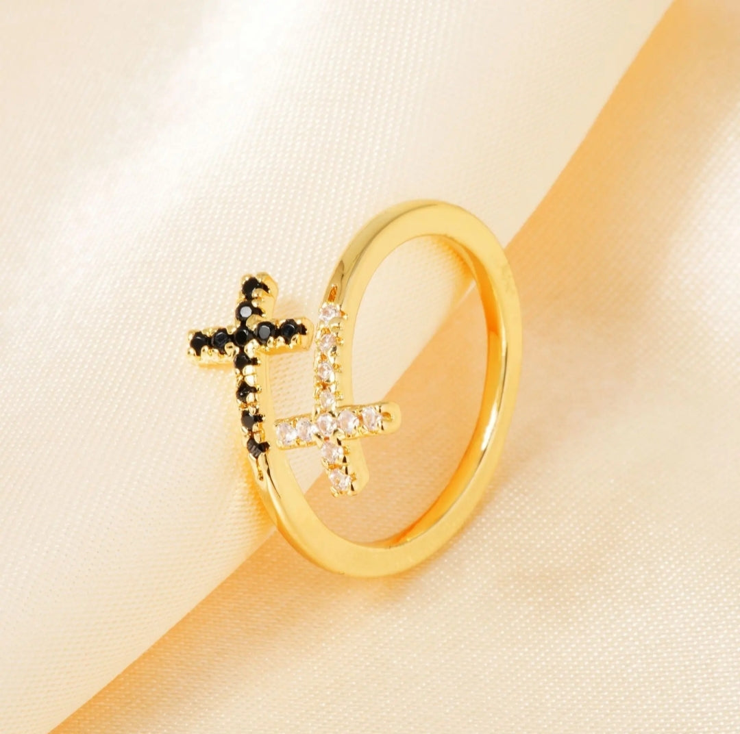 Fashion Geometric Jewelry Rings Vintage Gold Plated Retro Zircon Cross Open Rings