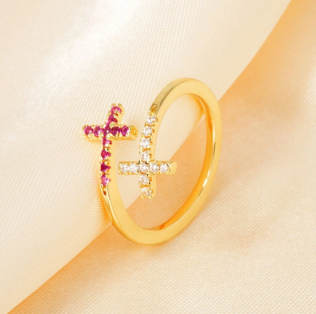 Fashion Geometric Jewelry Rings Vintage Gold Plated Retro Zircon Cross Open Rings
