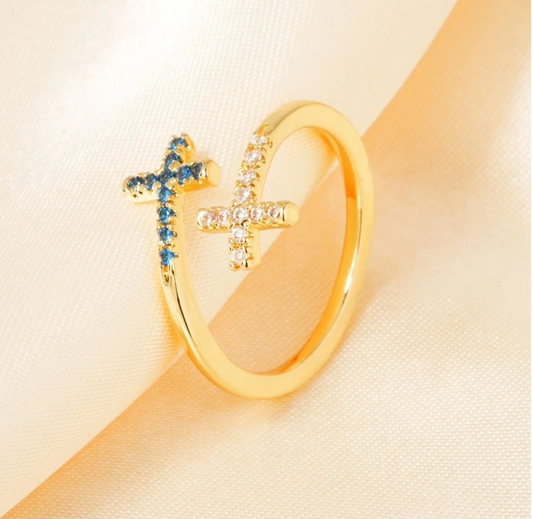 Fashion Geometric Jewelry Rings Vintage Gold Plated Retro Zircon Cross Open Rings