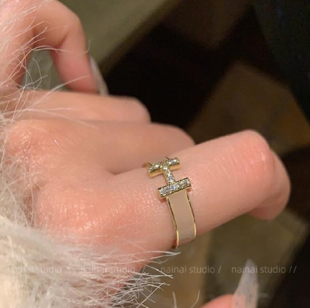 H Letter Enamel Gold Plated Open Ring INS Style French Niche Design Jewelry For Women