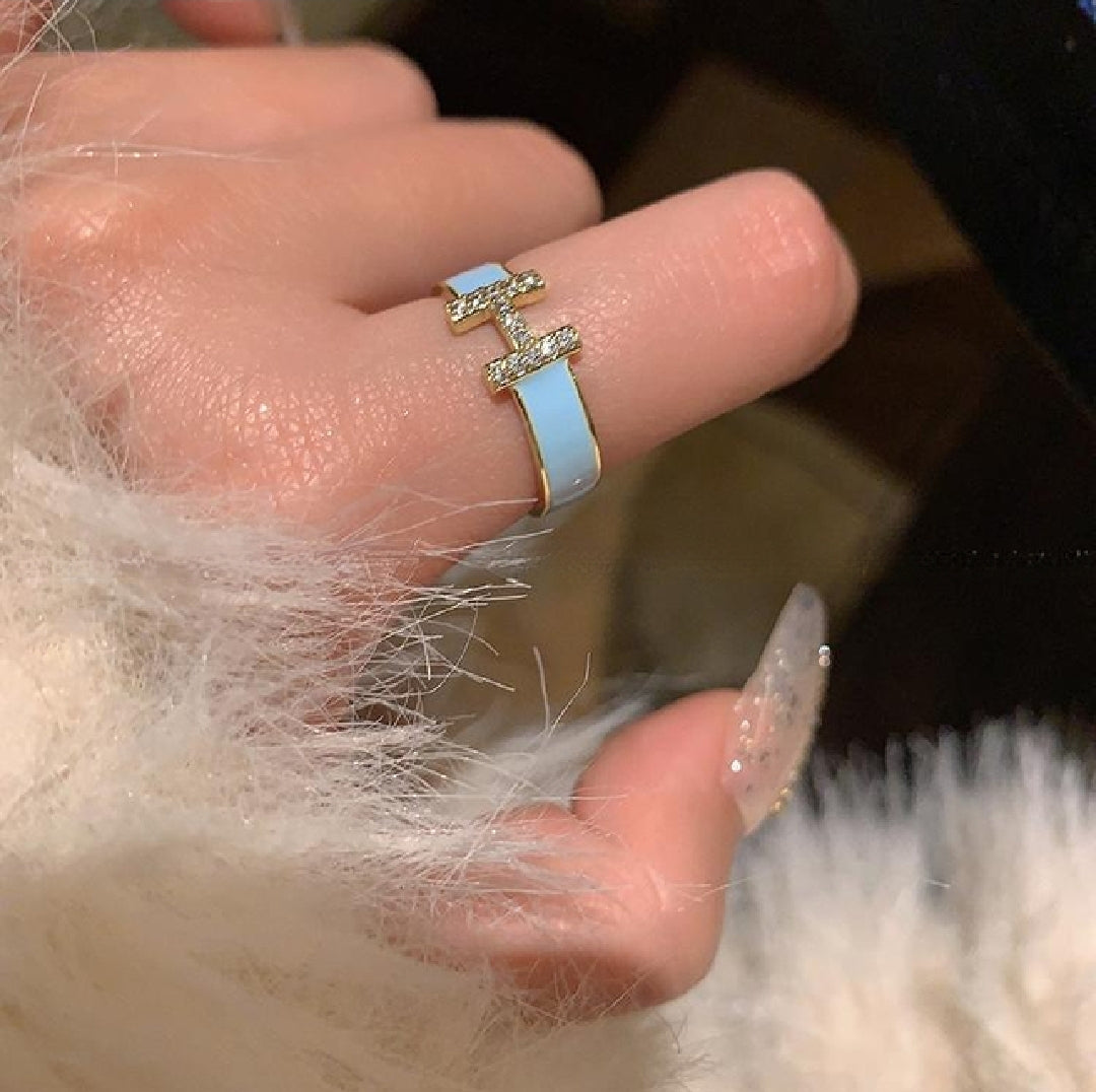H Letter Enamel Gold Plated Open Ring INS Style French Niche Design Jewelry For Women