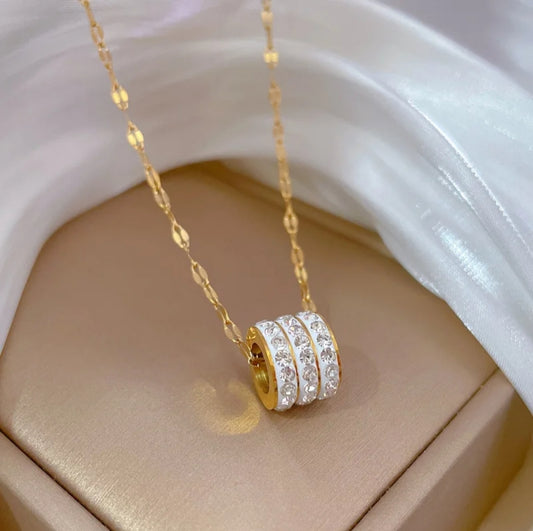 New Designer Jewelry Waterproof Tarnish Roman Numerals Diamond Pendant Women Necklace,18K GOLD Plated,18Inches