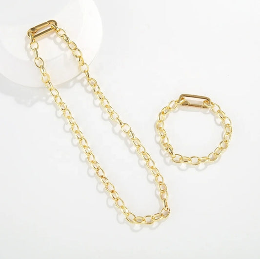 Hip Hop Punk 18K Gold Plated Thick Bracelet Necklace Set For Men And Women Jewelry Set