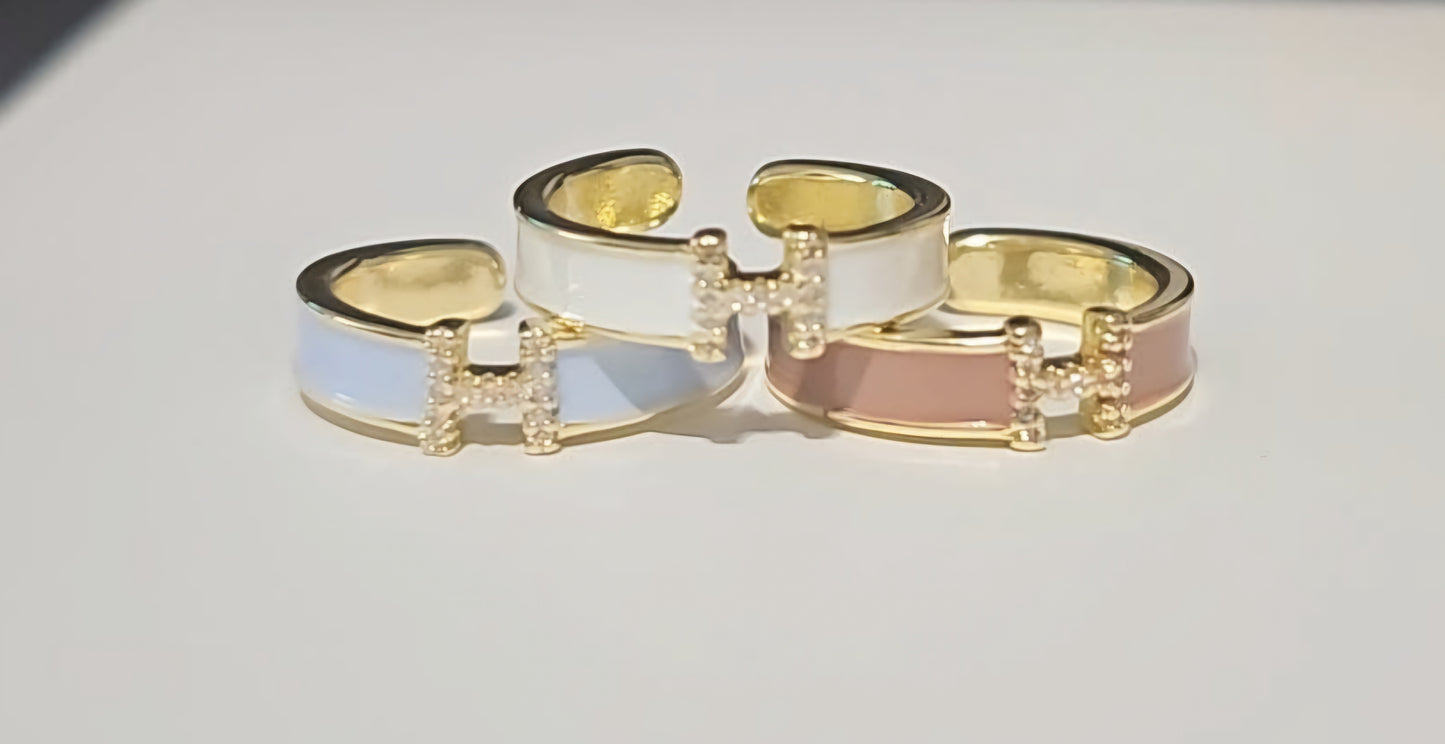 H Letter Enamel Gold Plated Open Ring INS Style French Niche Design Jewelry For Women