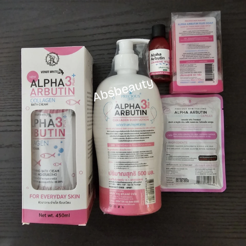 Alpha Arbutin 3plus Collagen Bath Cream, Body Lotion, Whitening Capsules, Soap Set
