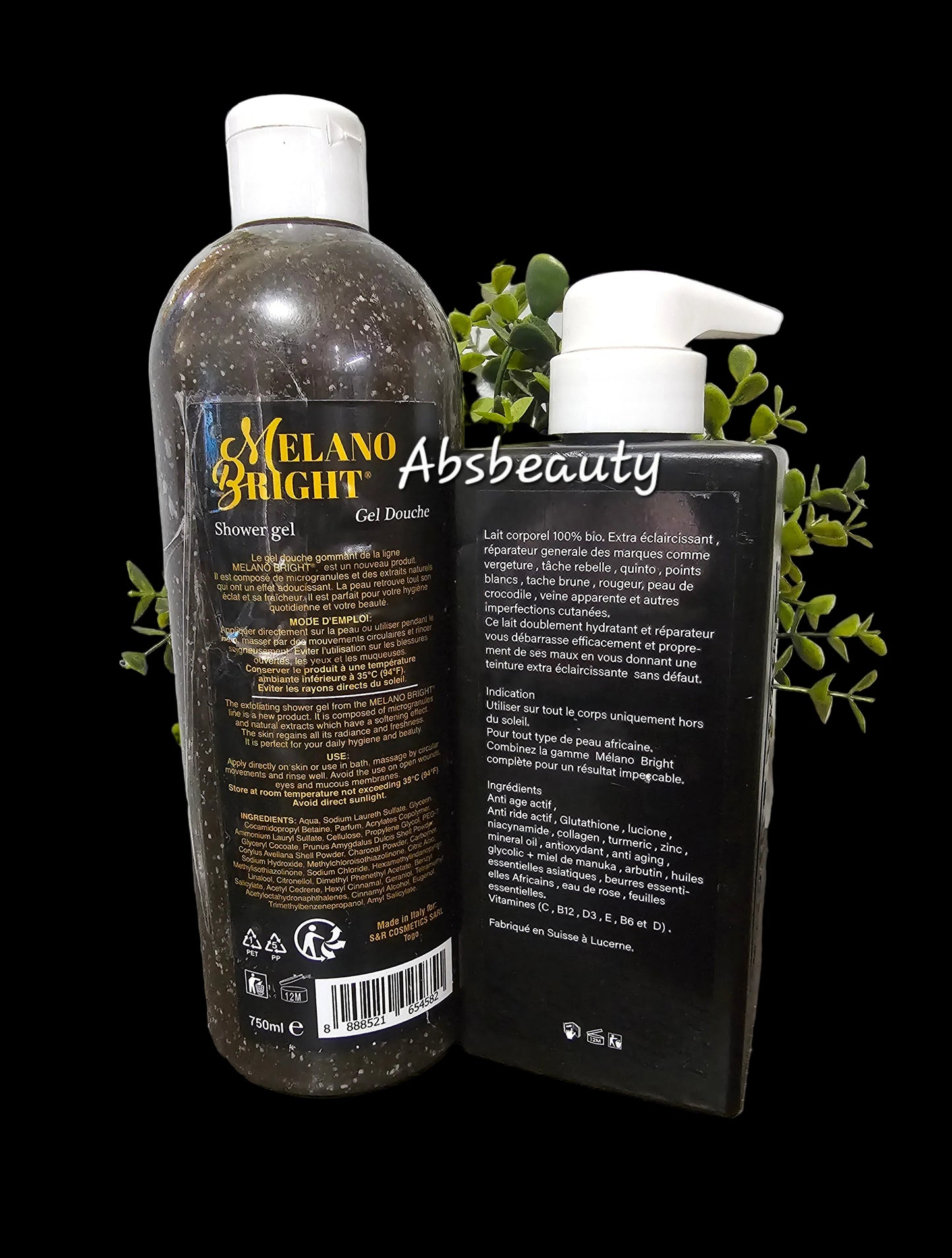 2pcs Abebi White Melano Bright Lightening Shower Gel 750ml & Body Lotion...