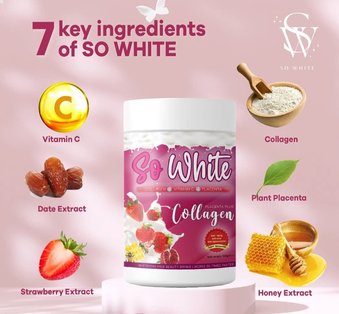 So White Collagen Anti-Aging,Anti-Acné,Anti-Pigmentation Super Whitening Milk Beauty Drinks 500g👌💯